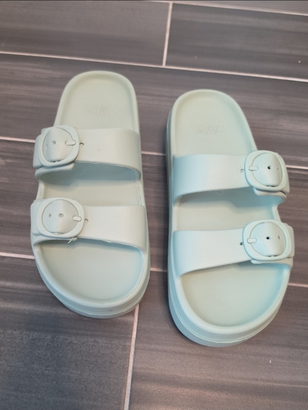 Zara rubberised strappy mint sandals Size 40 - Picture 1 of 5